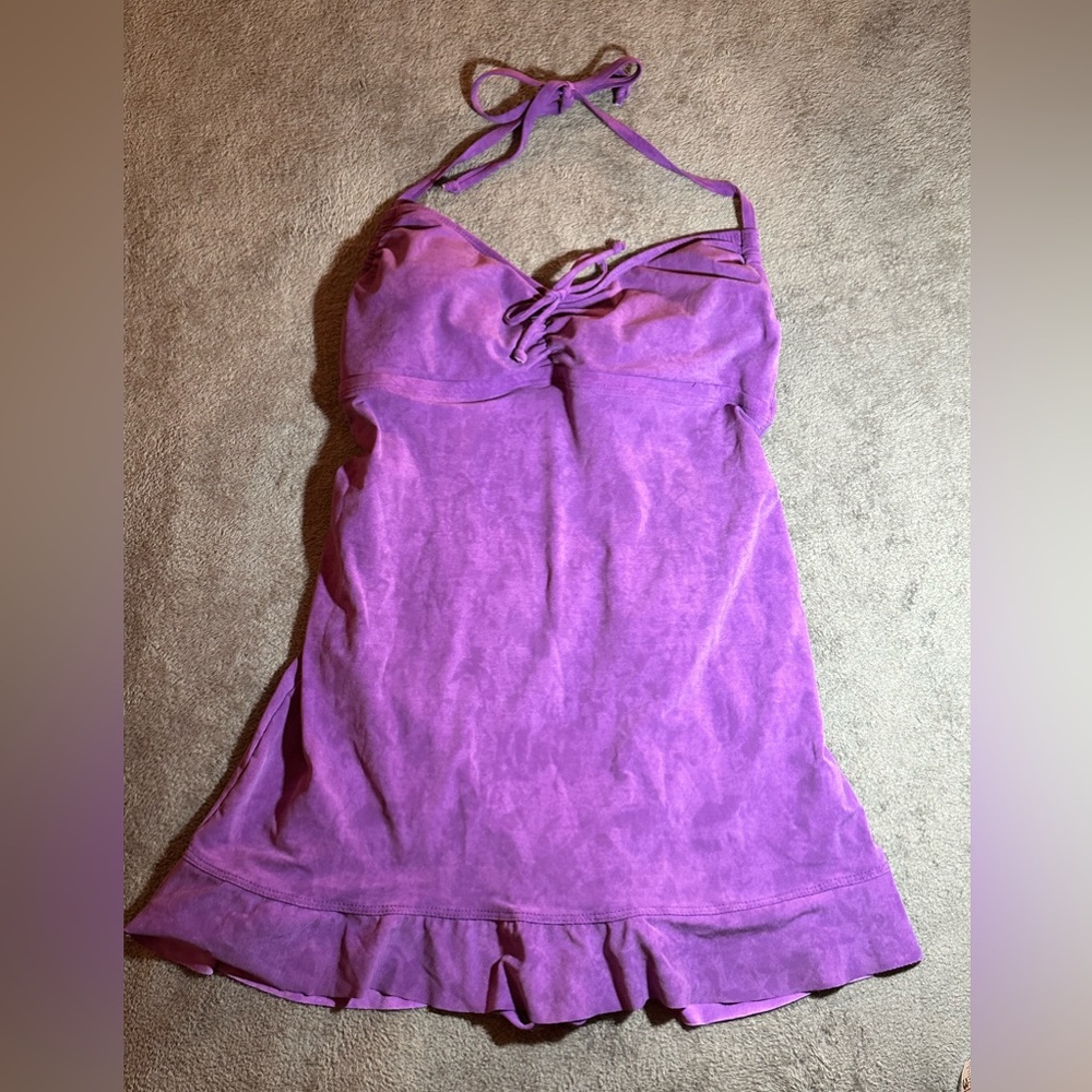 EUC: SUEDE-FEEL SKIRTED BATHING SUIT